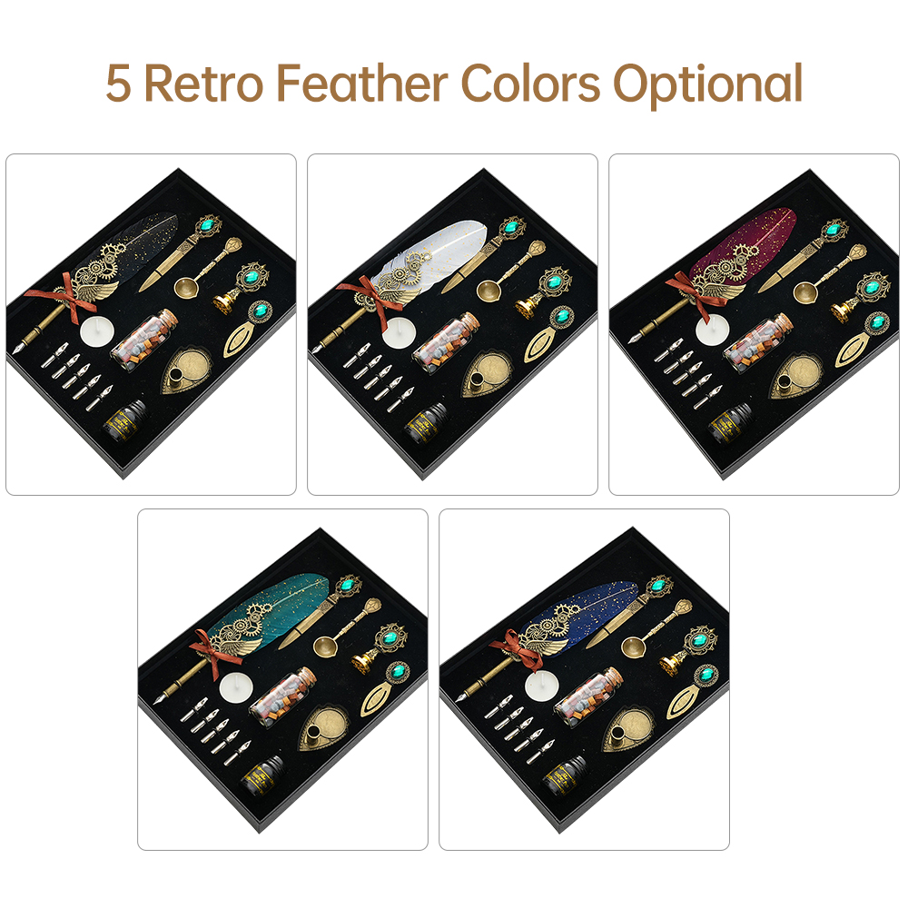 Fountain Pen Ink - Vintage Feather Pen and Ink Set