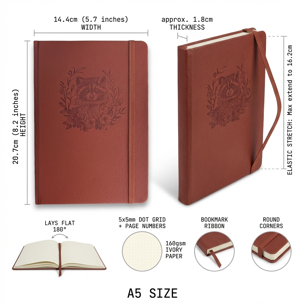 A5 Embossed Raccoon Dot Grid J – Notebook Dotted A5 recenzja i cena