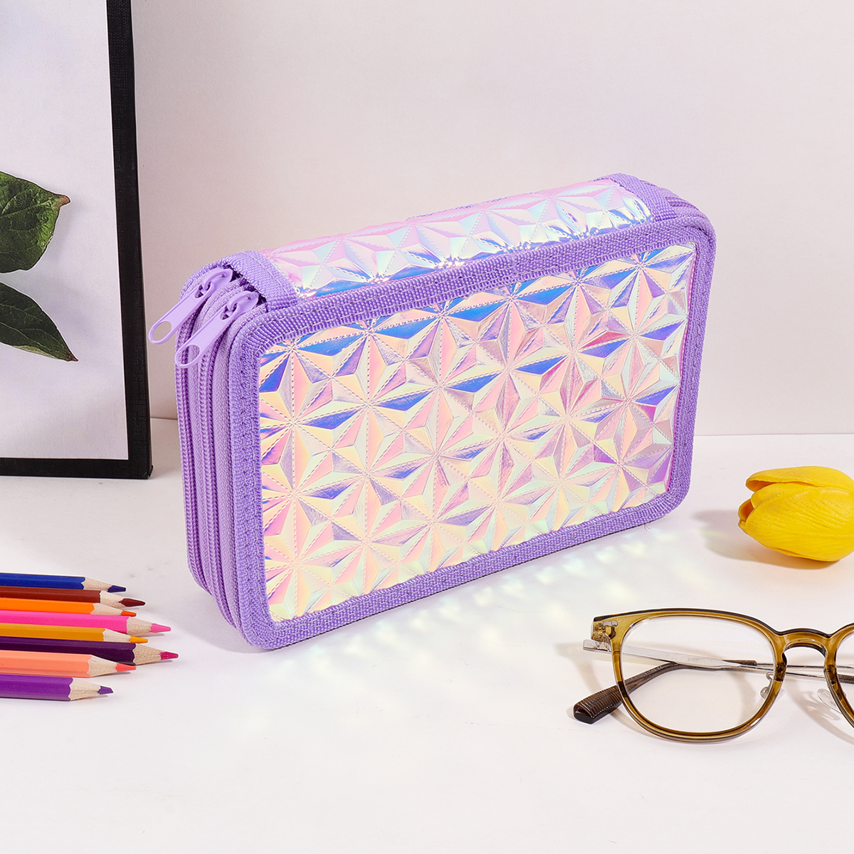 Y2K Purple Holographic Pencil  – Pencil Case Large recenzja i cena
