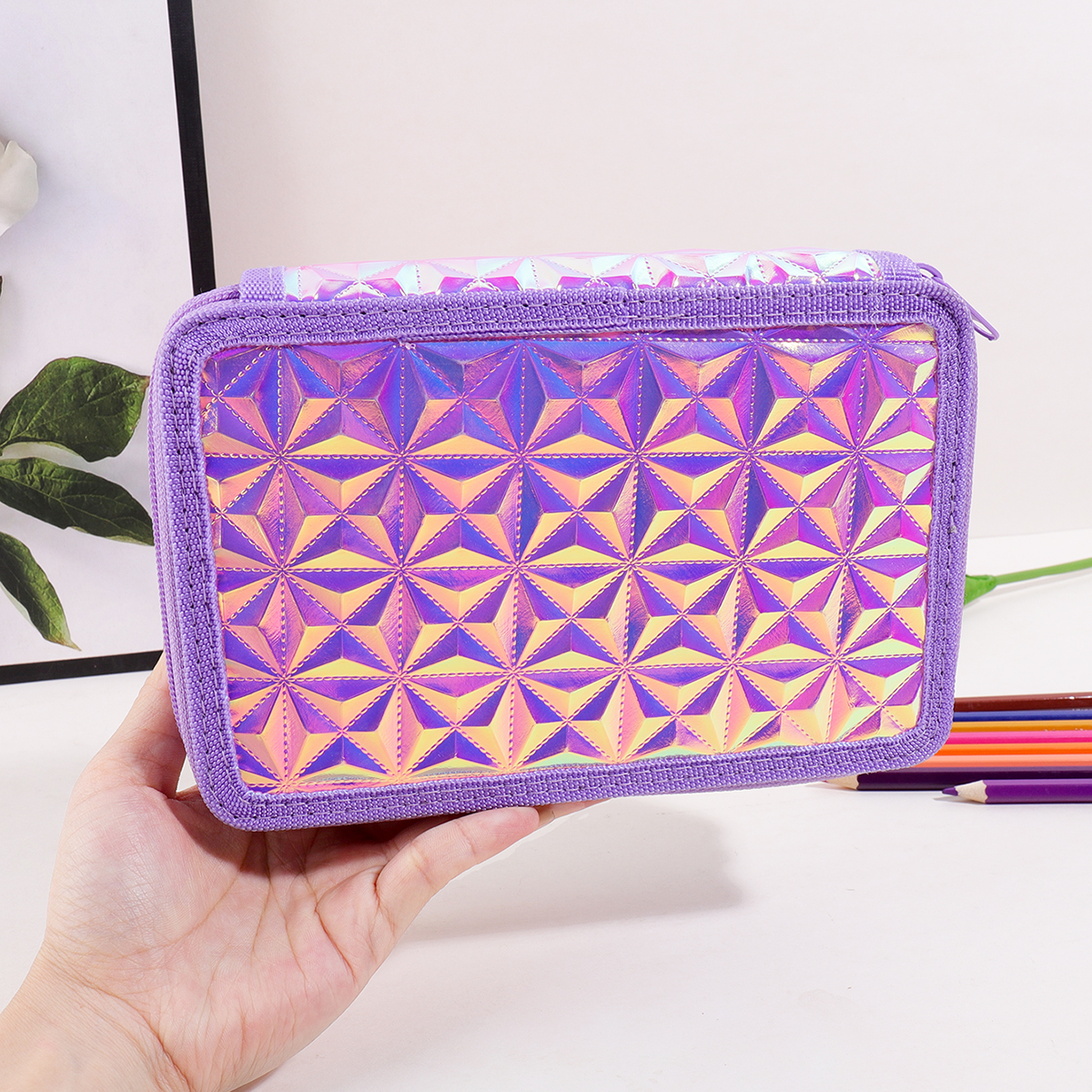 Y2K Purple Holographic Pencil  – Pencil Case Large recenzja i cena