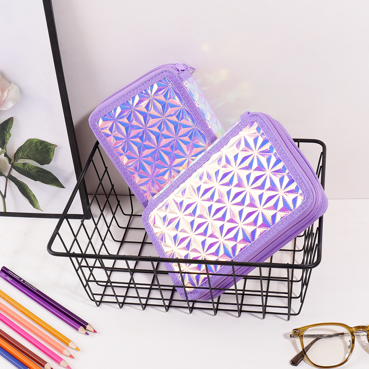 Y2K Purple Holographic Pencil  – Pencil Case Large recenzja i cena